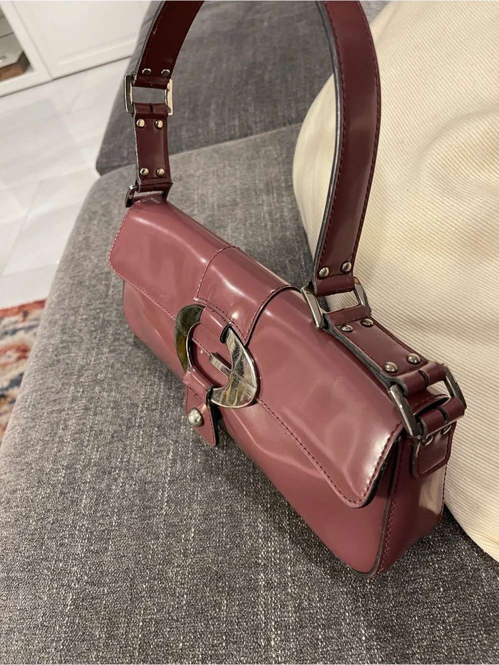 Guess Patent Shoulder Bag with Silver Hardware